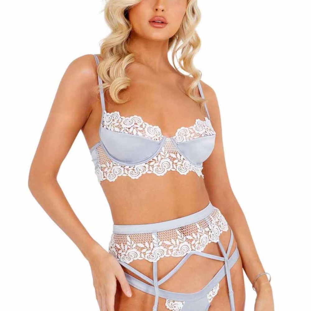 Roma Lace Trim Lingerie Set in Silver NWT